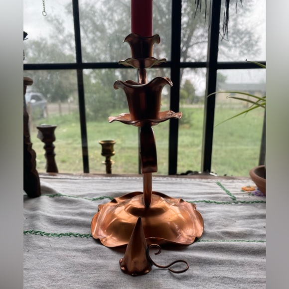 VTG Gregorian Copper Candelabra- Mid Century, 1950’s! 3 Arms Hanging Snuffer! - Picture 5 of 14